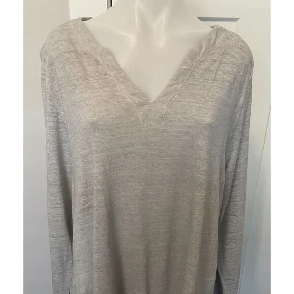 CHICOS Womens Knit TOP Long Sleeve GRAY Linen V-Neck Size 3 (XL) - Picture 2 of 5